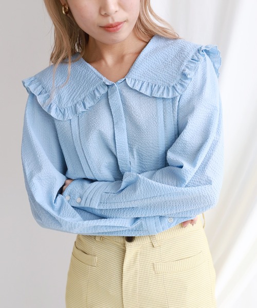SLOBE citron.（スローブシトロン）の「SLOBE citron.セーラーフリルブラウス【手洗い可能】◆（シャツ/ブラウス・レディース・ホワイト/サックスブルー・FREE）」の14枚目の写真