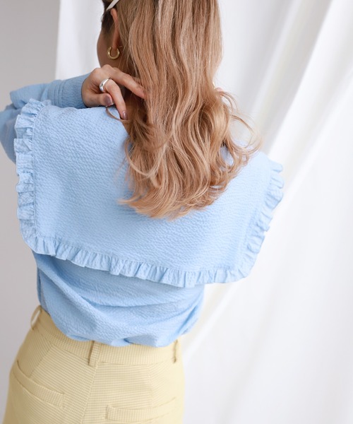 SLOBE citron.（スローブシトロン）の「SLOBE citron.セーラーフリルブラウス【手洗い可能】◆（シャツ/ブラウス・レディース・ホワイト/サックスブルー・FREE）」の6枚目の写真
