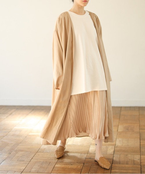 Auntie Rosa Holiday(アンティローザホリデー)の「麻ギャザーロングコート(ノーカラーコート・レディース・ベージュ/アイボリー・FREE)」の1枚目の写真