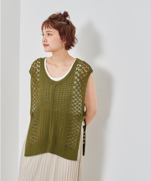 cepo（セポ）の「スカシアミ　ニットベスト（ベスト・レディース・ベージュ/グリーン/ブラック・M）」の3枚目の写真