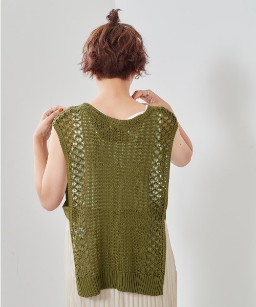 cepo（セポ）の「スカシアミ　ニットベスト（ベスト・レディース・ベージュ/グリーン/ブラック・M）」の5枚目の写真