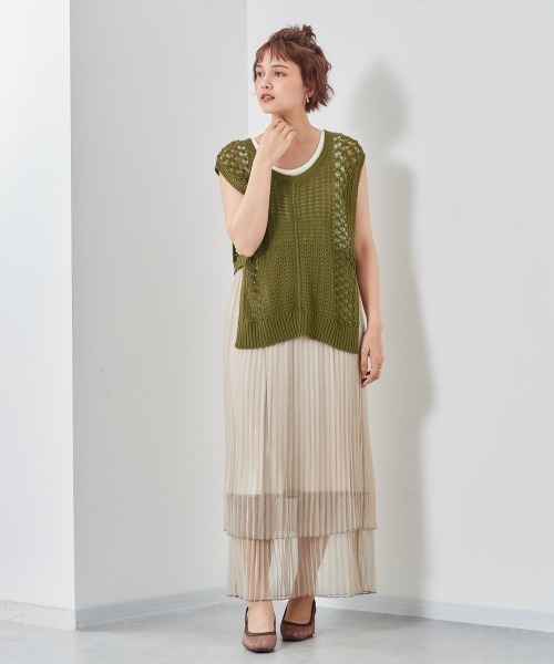 cepo（セポ）の「スカシアミ　ニットベスト（ベスト・レディース・ベージュ/グリーン/ブラック・M）」の12枚目の写真
