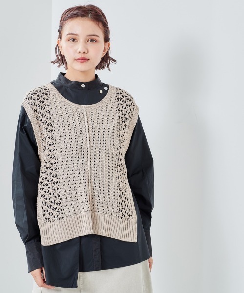 cepo（セポ）の「スカシアミ　ニットベスト（ベスト・レディース・ベージュ/グリーン/ブラック・M）」の4枚目の写真