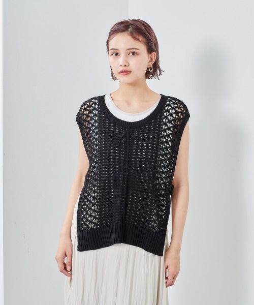 cepo（セポ）の「スカシアミ　ニットベスト（ベスト・レディース・ベージュ/グリーン/ブラック・M）」の10枚目の写真