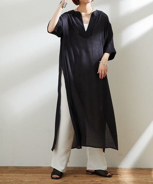 CIAOPANIC TYPY（チャオパニックティピー）の「【ZOZOTOWN限定】パイピングカフタン楊柳ロングワンピース（ワンピース・レディース・ブラック/オフホワイト/イエロー・ONE SIZE）」の2枚目の写真