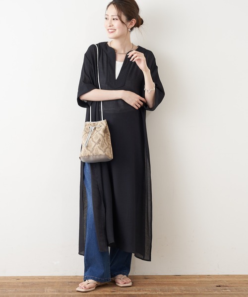 CIAOPANIC TYPY（チャオパニックティピー）の「【ZOZOTOWN限定】パイピングカフタン楊柳ロングワンピース（ワンピース・レディース・ブラック/オフホワイト/イエロー・ONE SIZE）」の19枚目の写真