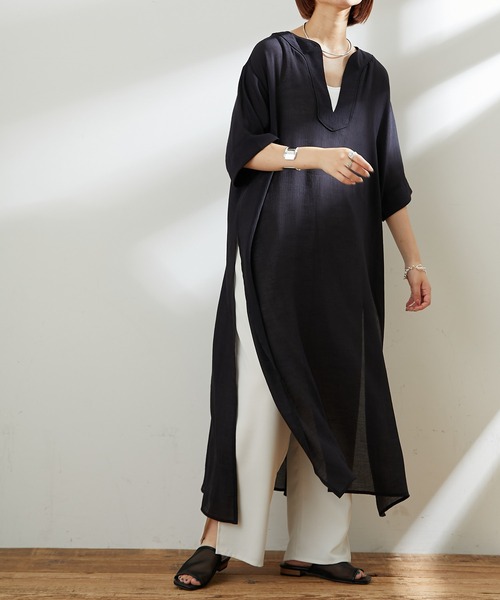 CIAOPANIC TYPY（チャオパニックティピー）の「【ZOZOTOWN限定】パイピングカフタン楊柳ロングワンピース（ワンピース・レディース・ブラック/オフホワイト/イエロー・ONE SIZE）」の13枚目の写真