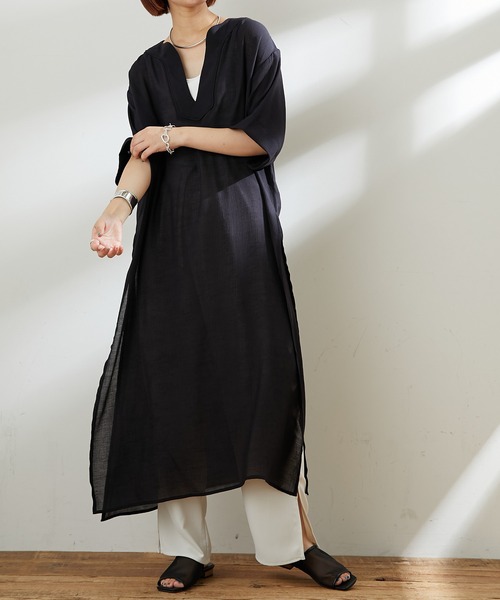 CIAOPANIC TYPY（チャオパニックティピー）の「【ZOZOTOWN限定】パイピングカフタン楊柳ロングワンピース（ワンピース・レディース・ブラック/オフホワイト/イエロー・ONE SIZE）」の14枚目の写真