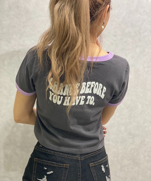 one way（ワンウェイ）の「【oneway Jeans】フロッキーリンガーTシャツ（Tシャツ/カットソー・レディース・レッド/ブラック/ホワイト/ライトグリーン/ライトイエロー/ライトブルー/ラベンダー・FREE）」の6枚目の写真