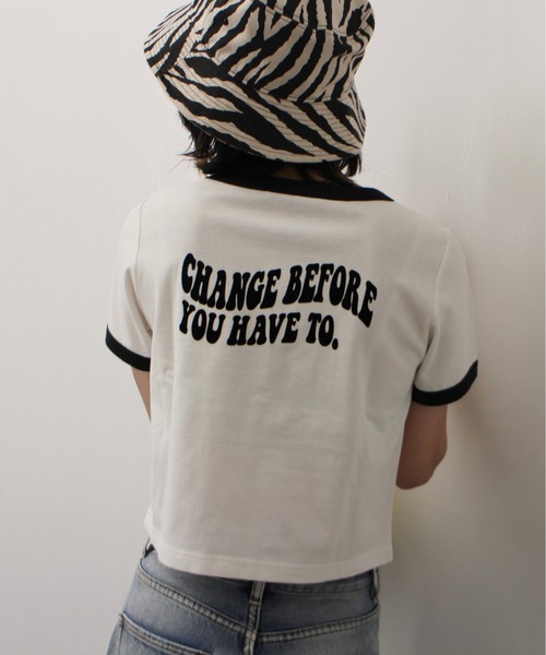 one way（ワンウェイ）の「【oneway Jeans】フロッキーリンガーTシャツ（Tシャツ/カットソー・レディース・レッド/ブラック/ホワイト/ライトグリーン/ライトイエロー/ライトブルー/ラベンダー・FREE）」の2枚目の写真