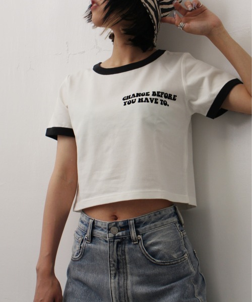 one way（ワンウェイ）の「【oneway Jeans】フロッキーリンガーTシャツ（Tシャツ/カットソー・レディース・レッド/ブラック/ホワイト/ライトグリーン/ライトイエロー/ライトブルー/ラベンダー・FREE）」の8枚目の写真