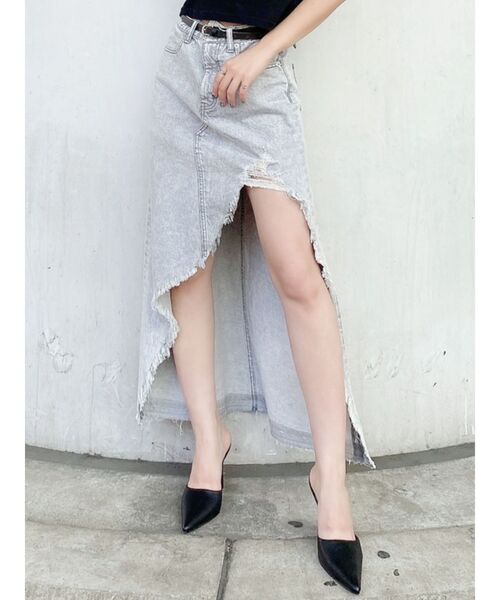 GYDA(ジェイダ)の「ケミカルアシメロングスカートライクショーパン(デニムスカート・レディース・グレー/ライトブルー・SMALL/MEDIUM)」の7枚目の写真
