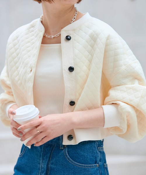 vis-`a-vis（ビサビ）の「【新色追加】カットキルティングボリューム袖ブルゾン【セットアップ対応】（ブルゾン・レディース・ブラック/ブラウン系その他3/オレンジ系その他/ベージュ/キナリ・FREE）」の2枚目の写真