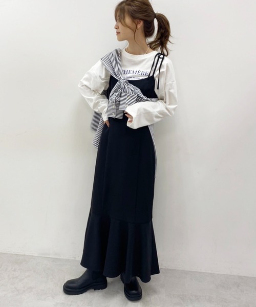 one after another NICE CLAUP（ワンアフターアナザーナイスクラップ）の「着回し万能なマーメイドキャミワンピース（ワンピース・レディース・ベージュ/ベージュ系その他/ブラック系その他/ブラック系その他2/ブラック・FREE）」の6枚目の写真