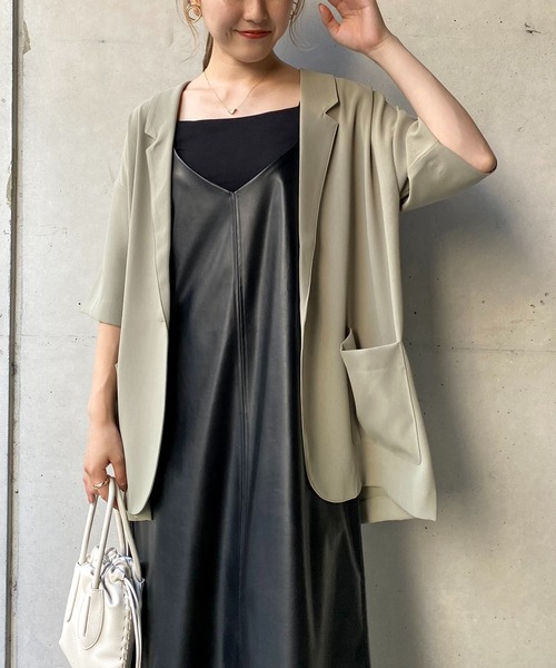 CAPRICIEUX LE'MAGE（カプリシューレマージュ）の「5分袖テーラージャケット（テーラードジャケット・レディース・ブラック/グリーン・FREE）」の10枚目の写真