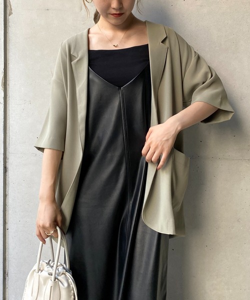 CAPRICIEUX LE'MAGE（カプリシューレマージュ）の「5分袖テーラージャケット（テーラードジャケット・レディース・ブラック/グリーン・FREE）」の5枚目の写真