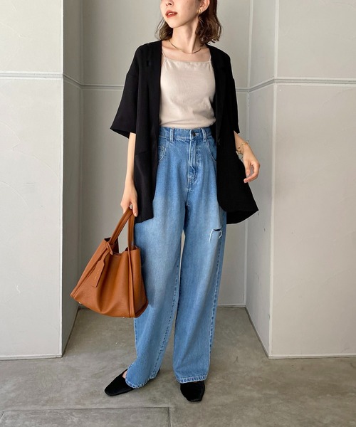 CAPRICIEUX LE'MAGE（カプリシューレマージュ）の「5分袖テーラージャケット（テーラードジャケット・レディース・ブラック/グリーン・FREE）」の7枚目の写真