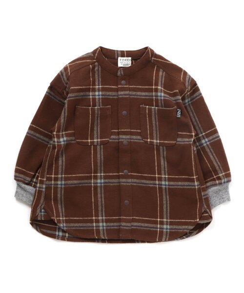 F.O.KIDS(エフオーキッズ)の「/バンドカラーチェックシャツ(シャツ/ブラウス・キッズ・ブラウン/レインボー/ブラック/ネイビー・90/100/110/120/80/130/95/140)」の1枚目の写真