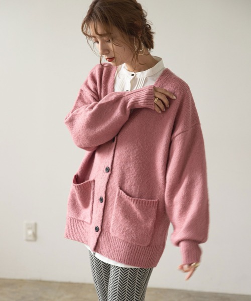 rectangle(レクタングル)の「起毛モヘアタッチカーディガン(カーディガン/ボレロ・レディース・ピンク/オレンジ/グリーン/ゼブラ・FREE)」の3枚目の写真