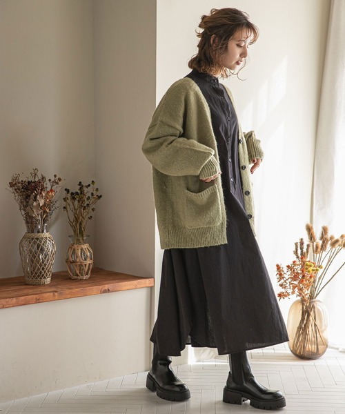 rectangle(レクタングル)の「起毛モヘアタッチカーディガン(カーディガン/ボレロ・レディース・ピンク/オレンジ/グリーン/ゼブラ・FREE)」の5枚目の写真