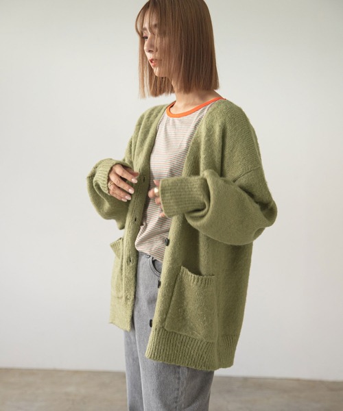 rectangle(レクタングル)の「起毛モヘアタッチカーディガン(カーディガン/ボレロ・レディース・ピンク/オレンジ/グリーン/ゼブラ・FREE)」の11枚目の写真