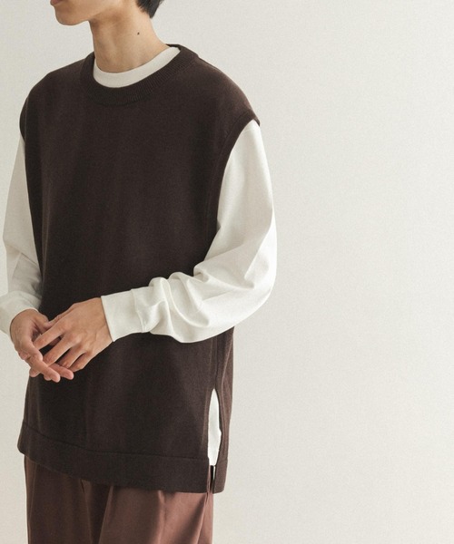FORK&SPOON（フォークアンドスプーン）の「【WEB限定】FORK&SPOON　サイドスリットニットベスト（ニット/セーター・メンズ・ブラウン/ブラック・5/4）」の2枚目の写真