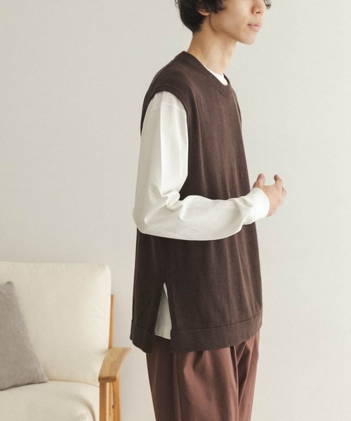FORK&SPOON（フォークアンドスプーン）の「【WEB限定】FORK&SPOON　サイドスリットニットベスト（ニット/セーター・メンズ・ブラウン/ブラック・5/4）」の7枚目の写真