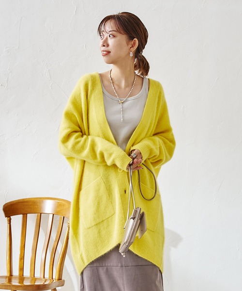 DouDou（ドゥドゥ）の「【新色追加】ラクーンカーディガン（カーディガン/ボレロ・レディース・ライトグレー/イエロー×グリーン/ピンク/モカ/バイオレット/イエロー・FREE）」の5枚目の写真