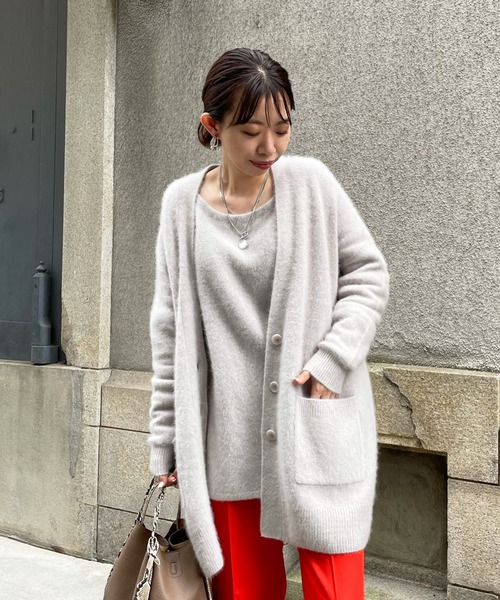 DouDou（ドゥドゥ）の「【新色追加】ラクーンカーディガン（カーディガン/ボレロ・レディース・ライトグレー/イエロー×グリーン/ピンク/モカ/バイオレット/イエロー・FREE）」の2枚目の写真