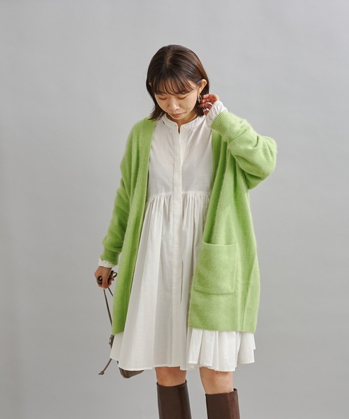 DouDou（ドゥドゥ）の「【新色追加】ラクーンカーディガン（カーディガン/ボレロ・レディース・ライトグレー/イエロー×グリーン/ピンク/モカ/バイオレット/イエロー・FREE）」の10枚目の写真