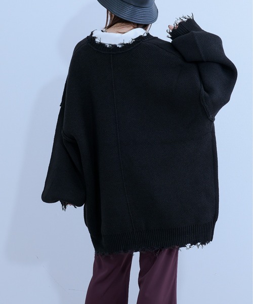 Ellno Loset(エルノロゼット)の「ダメージニットカーディガン(カーディガン/ボレロ・メンズ・ブラック/パープル/グリーン・FREE)」の11枚目の写真