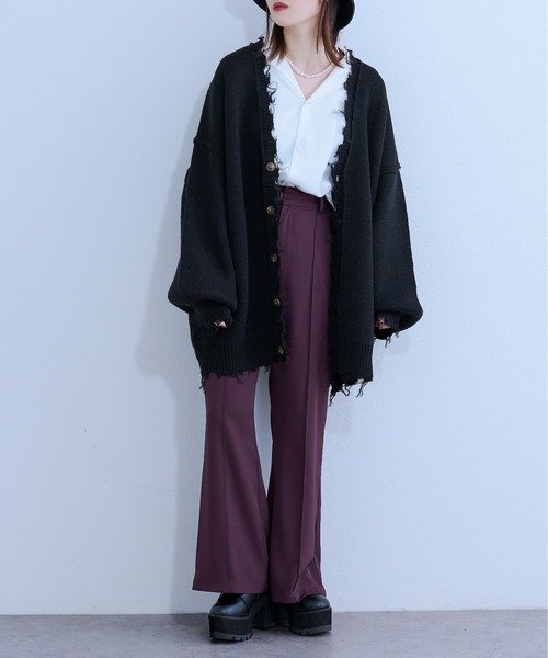 Ellno Loset(エルノロゼット)の「ダメージニットカーディガン(カーディガン/ボレロ・メンズ・ブラック/パープル/グリーン・FREE)」の13枚目の写真