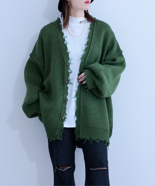 Ellno Loset(エルノロゼット)の「ダメージニットカーディガン(カーディガン/ボレロ・メンズ・ブラック/パープル/グリーン・FREE)」の7枚目の写真