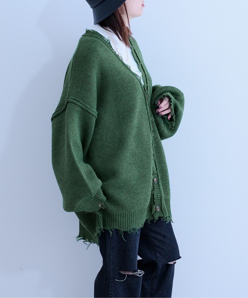 Ellno Loset(エルノロゼット)の「ダメージニットカーディガン(カーディガン/ボレロ・メンズ・ブラック/パープル/グリーン・FREE)」の9枚目の写真