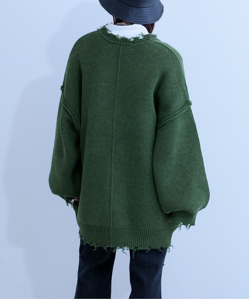 Ellno Loset(エルノロゼット)の「ダメージニットカーディガン(カーディガン/ボレロ・メンズ・ブラック/パープル/グリーン・FREE)」の10枚目の写真