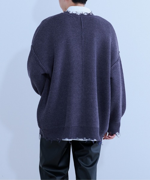 Ellno Loset(エルノロゼット)の「ダメージニットカーディガン(カーディガン/ボレロ・メンズ・ブラック/パープル/グリーン・FREE)」の12枚目の写真