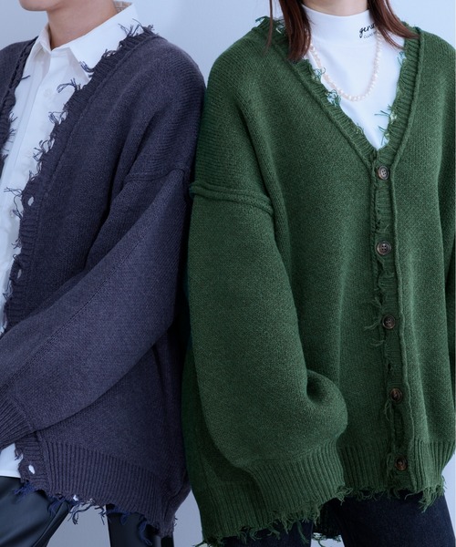 Ellno Loset(エルノロゼット)の「ダメージニットカーディガン(カーディガン/ボレロ・メンズ・ブラック/パープル/グリーン・FREE)」の8枚目の写真