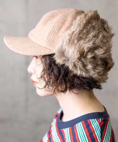 無（ム）の「メルトンダイナソーサイドアップキャップ（キャップ・レディース・ブラック/グレー/キャメル/オートミール・FREE）」の4枚目の写真