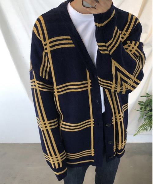 ASCLO（エジュクロ）の「ASCLO ビッグチェックカーディガン（カーディガン/ボレロ・メンズ・ブラック/ベージュ/ネイビー・FREE）」の10枚目の写真