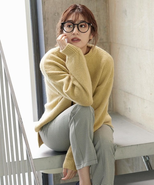 KOBE LETTUCE（コウベレタス）の「ラウンドゆるニットトップス（ニット/セーター・レディース・アイボリー/イエロー/オレンジ/ライトグリーン/ブラック・FREE）」の4枚目の写真