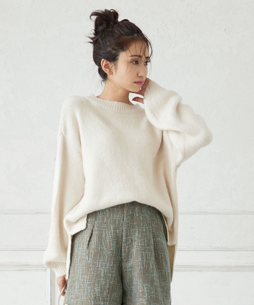 KOBE LETTUCE（コウベレタス）の「ラウンドゆるニットトップス（ニット/セーター・レディース・アイボリー/イエロー/オレンジ/ライトグリーン/ブラック・FREE）」の2枚目の写真