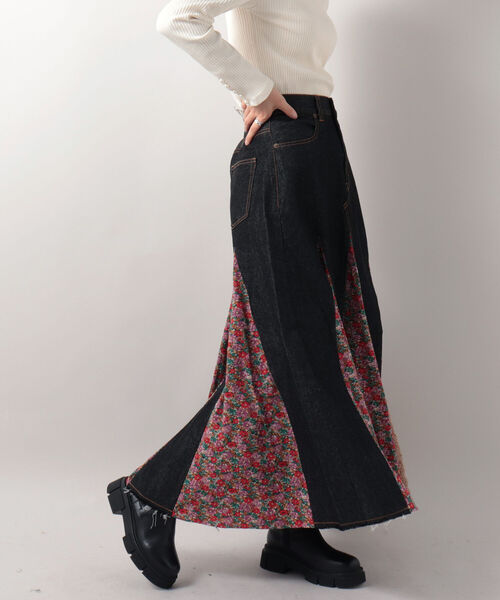 fredy repit（フレディレピ）の「花柄切替デニムスカート（デニムスカート・レディース・ブラック/ネイビー・38/36）」の10枚目の写真