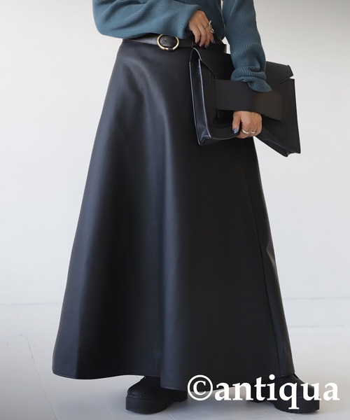 antiqua(アンティカ)の「ヴィ―ガンレザーAラインスカート(スカート・レディース・ブラック/ブラウン系その他/カーキ・FREE)」の1枚目の写真