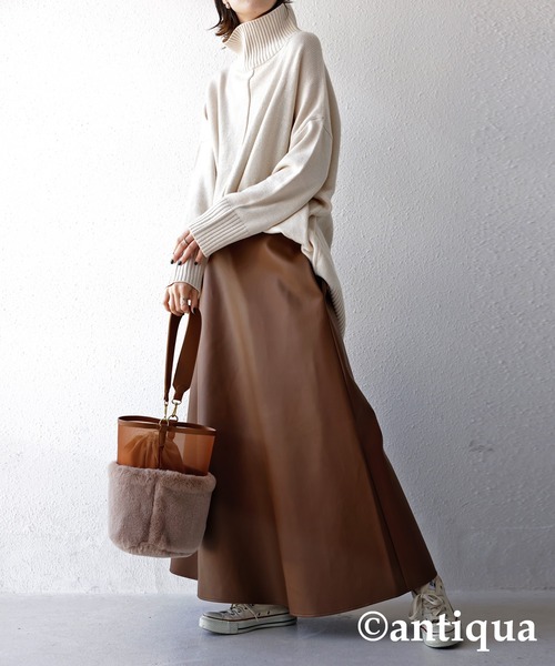 antiqua(アンティカ)の「ヴィ―ガンレザーAラインスカート(スカート・レディース・ブラック/ブラウン系その他/カーキ・FREE)」の12枚目の写真