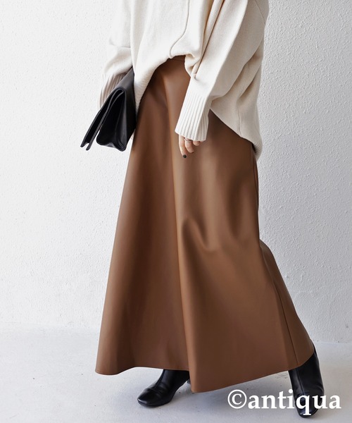 antiqua(アンティカ)の「ヴィ―ガンレザーAラインスカート(スカート・レディース・ブラック/ブラウン系その他/カーキ・FREE)」の9枚目の写真