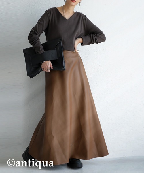 antiqua(アンティカ)の「ヴィ―ガンレザーAラインスカート(スカート・レディース・ブラック/ブラウン系その他/カーキ・FREE)」の17枚目の写真
