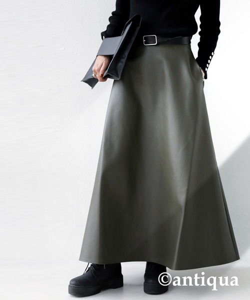 antiqua(アンティカ)の「ヴィ―ガンレザーAラインスカート(スカート・レディース・ブラック/ブラウン系その他/カーキ・FREE)」の18枚目の写真