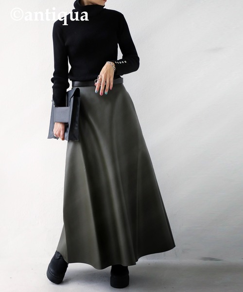 antiqua(アンティカ)の「ヴィ―ガンレザーAラインスカート(スカート・レディース・ブラック/ブラウン系その他/カーキ・FREE)」の6枚目の写真