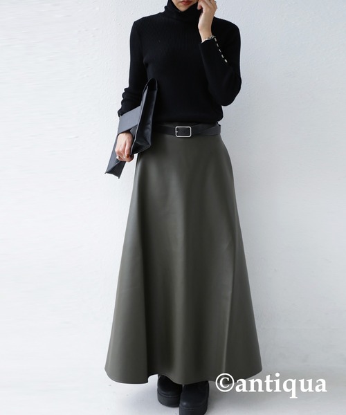 antiqua(アンティカ)の「ヴィ―ガンレザーAラインスカート(スカート・レディース・ブラック/ブラウン系その他/カーキ・FREE)」の13枚目の写真