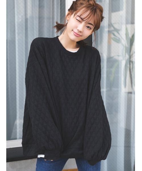 fifth calin(フィフスカラン)の「キルティングプルオーバー(Tシャツ/カットソー・レディース・ブラック/アイボリー・MEDIUM)」の1枚目の写真